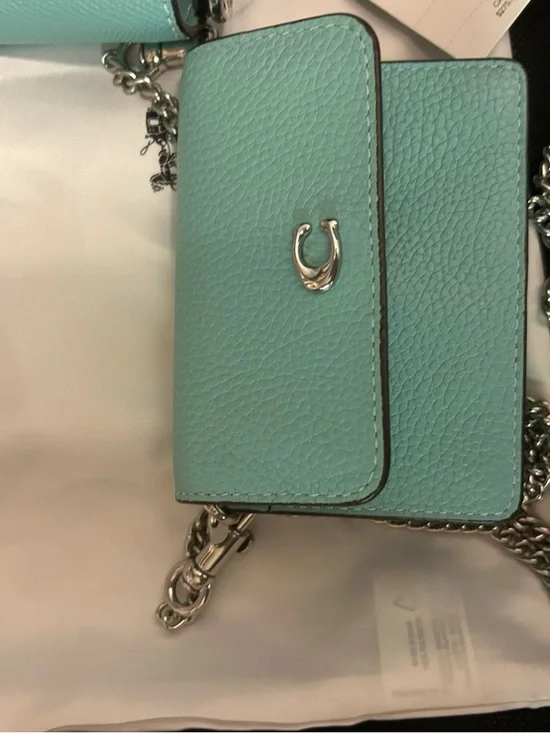 Coach Small Pebbled Leather Crossbody in Aqua & card case that can be worn alone - Picture 3 of 10